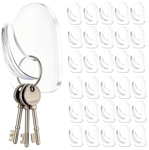30 Pcs Small Sticky Hooks for Hanging, Clear Self Adhesive Wall Hooks, Heavy Duty Removable Mini Hooks, Damage-Free Plastic Stick On Hooks for Kitchen, Bathroom, Doors & Windows