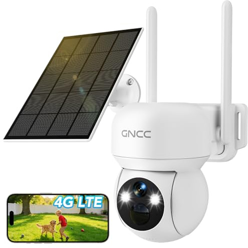 GNCC 4G LTE Cámara Vigilancia Exterior con Sim, 2K 3MP Camara Exterior Solar sin WiFi, 7800mAh, Visión Nocturna en Color, PTZ 355°/90°, Audio Bidireccional, PIR, Detección de Movimiento, Alarma, IP65