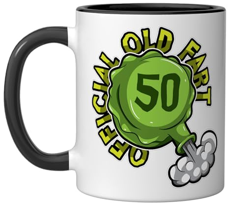 50th Birthday Official Old Fart Funny Whopee Cushion Ceramic Mug, Black/White