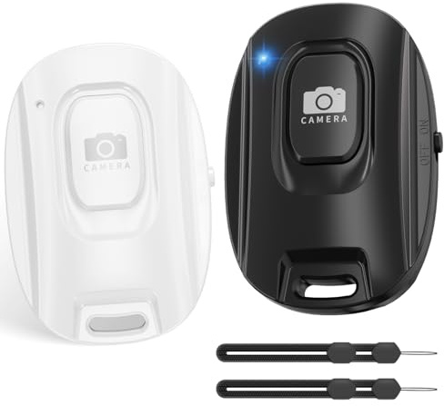 Obturador remoto de cámara Bluetooth 5.2 para teléfonos inteligentes iPhone y Android (paquete de 2), control remoto inalámbrico para fotos y videos, funciona con pilas, correa de muñeca incluida