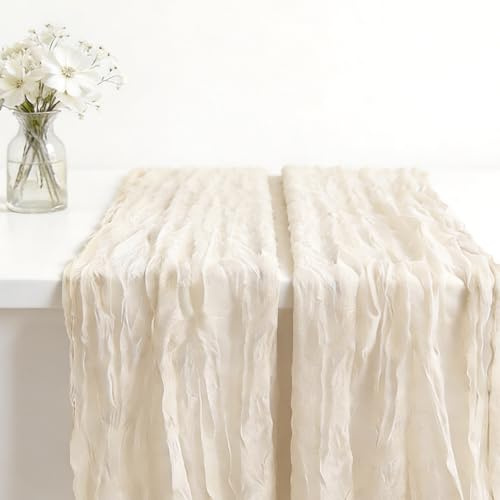 2 Stück Boho Tischläufer Käsetuch, aus Öko Baumwolle Perfekt für Hochzeit, Brautparty, Geburtstagsfeier, Babyparty, 90 x 300 cm Gaze Tischdecke, Wiederverwendbar (2)