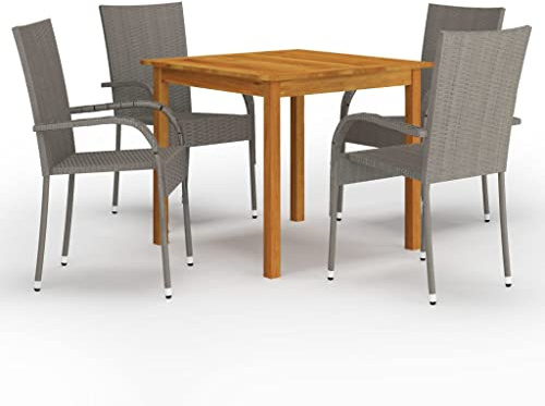 Owoxanthellate Owox 5-TLG. Gruppo da giardino in legno di acacacia/rattan PE 85 x 85 cm, tavolo + 4 sedie impilabili grigio resistente alle intemperie
