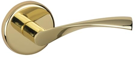 Juego de Manillas ARI130 Tapa-Pomos para Puertas de Paso | Roseta Redonda de Aluminio 65mm Acabado Dorado Brillo | Solución Cubre-Agujeros Fácil de Instalar