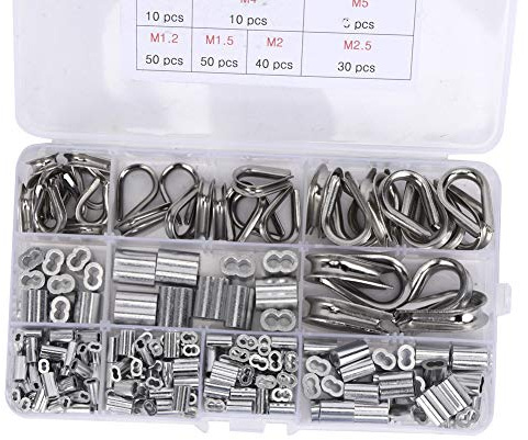 Cocoarm 225 Piezas Kit de Funda de Bucle de Prensado Juego de Dedales de Cuerda de Alambre de Acero Inoxidable de Aluminio Surtido M1.2 a M5 para Reparación de Aparejos de Cables Uso de Manitas