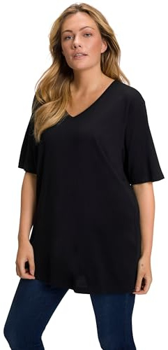 Ulla Popken Maglietta Basic, Scollo a V, Rilassata, A Mezza Manica T-shirt Donna, Nero, 52-54