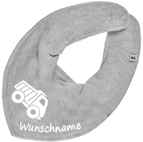 HALSTUCH mit Namen oder Text personalisiert für Baby oder Kind aus Baumwolle in Einheitsgröße LKW grau