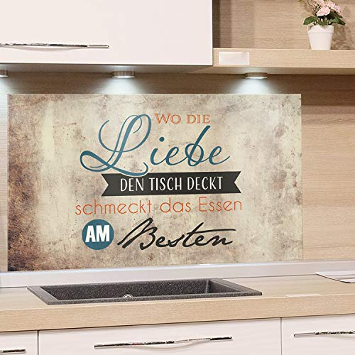 GRAZDesign Küchenrückwand ESG-Glas – Liebe den Tisch – 80x40 cm | 4 mm ESG-Sicherheitsglas – pflegeleicht und in Deutschland gefertigt