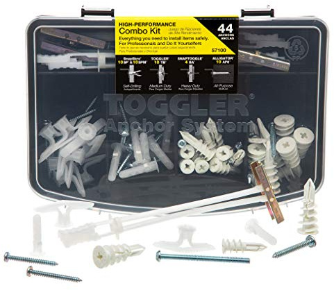 Toggler 44-Piece Combo Anchor Kit - Heavy Duty Industrial Drywall Mounting Toggle Screws & Bolts Assortment - Safe Concrete Wall Anchoring for TV, Bike, Shelf Straps, Cabinet & Decoration