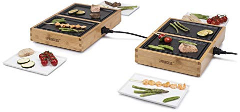 Princess Dinner4All Pure Tischgrill mit Bambusausführung - 4x210W, 2M Kabellänge, 4x Heizplatten und 4x Keramikplatten, 104040