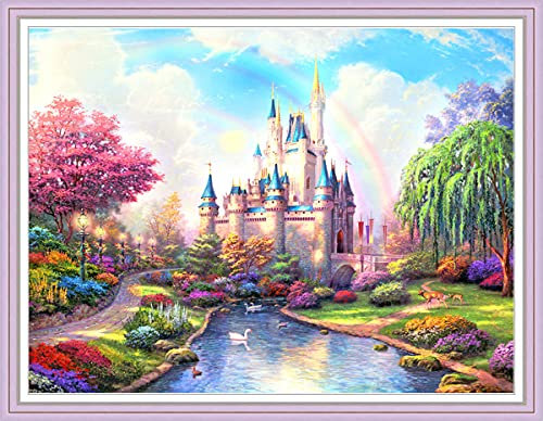 Maysurban Stickerei Set Kreuzstich Starter Kit Vorgezeichnet zum Sticken Stickset zum Selbersticken mit Schloss 70x55cm