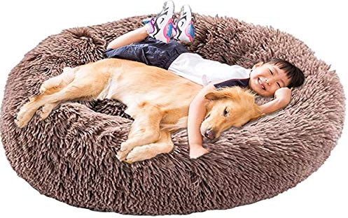 XXL Hundebett Orthopädisch Waschbar Rund Haustierbett für Große Grosse Mittelgroße Hunde XL Hundesofa Antistress Waschbar Kuschelig Hundekissen Memory Foam Hoch Oval Donut Labrador Hundehöhle Braun