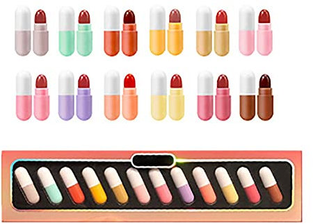 Allbestaye Kapsel-Lippenstift-Set, Lipgloss Set Flüssiger Lippenstift in Kapselform Tragbarer Lippenstift 12 Stück