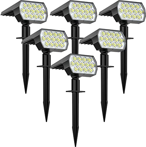 WELALO Solar Spot Lights Outdoor, [6 Pack/65 LED/3 Modes] Solar Landscape Spotlights, Solar Powered Christmas Halloween Lights, IP68 Waterproof Wall Lights for Walkway Yard Garden Driveway(Cool White)