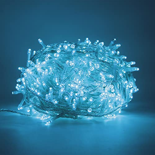 Luccika Catena Luminosa LED 31V con 8 Effetti di Luce, Luci Natalizie per Albero di Natale e Esterno IP44, Cavo Trasparente (Acquamarina, 15M 300LED)