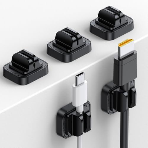 Lamicall Spring Cable Holder Clips - [5 Pack] Wire Holder Organiser for Desk, Self Adhesive Cord Tidy Management for USB Charging Cable, Power Cords, Wall, PC, Office, Home, Other Cords - Black (8mm)