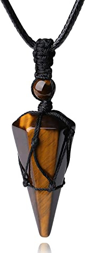 XIANNVXI Tiger Eye Healing Crystal Stone Pointed Necklace Adjustable Black Rope Natural Gemstone Pendant Necklaces Jewelry for Men Women