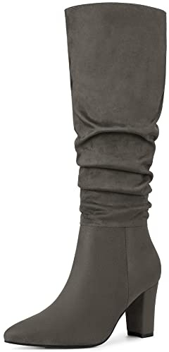 Allegra K Botas altas hasta la rodilla con tacón grueso y puntera puntiaguda para mujer, gris, 36.5 EU