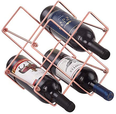 Beihaoer Weinregal für Arbeitsplatte - 6 Flaschen, Freistehendes Metall-Weinhalter für Weinaufbewahrung - Kleines Tisch-Weinregal (Rose)