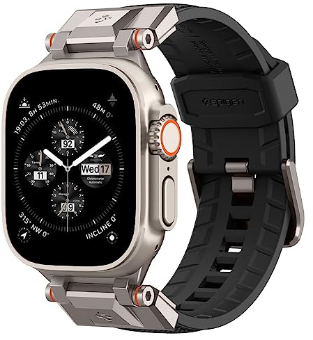 Spigen Dura Pro Armor armband designat för Apple Watch Ultra 3/2/1 49mm, Series 11/10 46mm, Series 9/8/7/SE 45mm, 44mm Robust TPU- och nylonarmband med metallkontakt - Svart