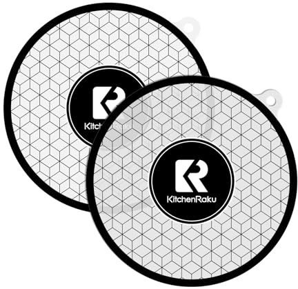 KitchenRaku 2Pcs Anti-Scratch Induction Cooktop Protector Mat, 24cm, White | Protects Hob from Scratches & Stains, Max 450℉, Silicone Air Fryer Liners, Reusable & Non-Slip, for Microwave & Oven