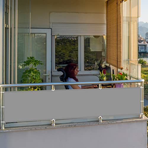 Balkon Sichtschutz Seitenmarkise 105 x 550 cm mit Ösen und Kordel Schattenspender Witterungsbeständig Oxford für Balkon Garten Balkongeländer, Hellgrau