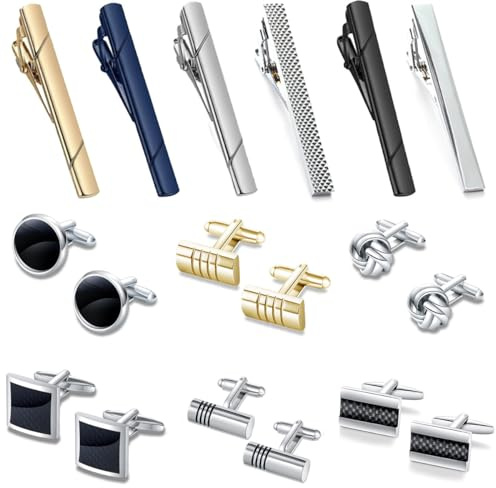 FINZOR 18Pcs Tie Clip Cufflinks Set for Men Necktie Tie Bar Clips Business Shirts Tuxedo Wedding Gift