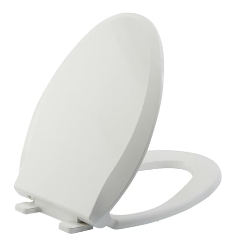 JINGZE Elongated Toilet Seat Slow Close, Quiet Toilet Seat Cover with Never Loosen Durable Toilet Seat Lid Easy to Install & Clean, Polypropylene (PP), White