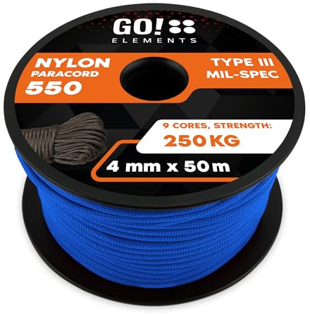GO!elements Paracord Seil aus reißfester Nylonschnur - 4mm Paracord 550 Typ III Schnur - geeignet als Allzweckseil & Reepschnur - Max. 250kg
