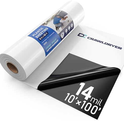 Crawl Space Vapor Barrier - 14 mil 10' x 100', Vapor Barrier for Crawlspace Encapsulation kit, Vapor Barrier Plastic Material, Crawlspace Liner, Heavy Duty Plastic sheeting, Black and White Panda Film