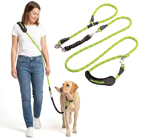SparklyPets Correa elástica multifunción Manos Libres con Correa Desmontable – Bandolera y Correa de Cintura para pasear al Perro, Razas Medianas y Grandes (Verde)