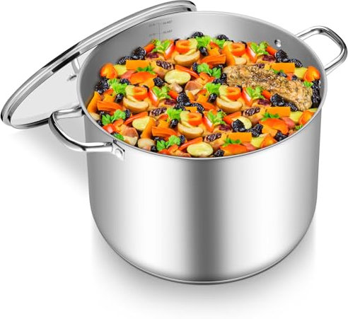 TeamFar Stainless Steel Stock Pot, 24QT Large Stockpot Tri-ply Bottom Cooking Soup Pot with Glass Lid, for Induction Gas Glass Stovetops, Non Toxic & Heavy Duty, Large Size & Easy Clean
