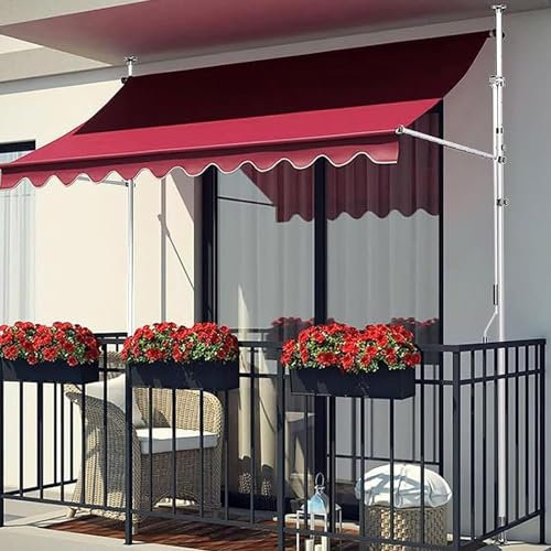 Klemmmarkise mit Handkurbel Balkon,Balkonmarkise ohne Bohren Markise UV-beständig & höhenverstellbar Sonnenschutz wasserdicht Terrassenüberdachung einfache Montage(Size:4M,Color:G)