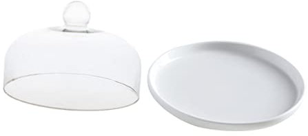 CVNIMV Tortenauflage Keramik-Serviertablett Mini-Tortenständer Transparentes Tablett Tortenglockenauflage Käseglocke Tortenplatte Serverplatte mit gewölbter Tortenunterlage Weiße Glasuhr G