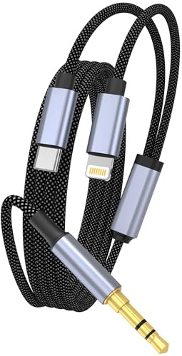 WORLDBOYU USB C Lightning to 3.5mm Aux Audio Cable, 2 in 1 Type C Lightning to 3.5mm Car Aux Stereo Headphone Jack Cable with PD Charging Compatible with iPhone 15 Pro/14/13, Galaxy S24/S23 3.3FT