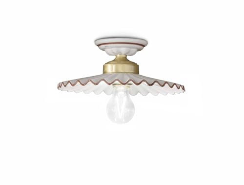 Licht-Erlebnisse Deckenlampe Keramik Metall Ø 23 cm klein in Weiß Braun Messing matt E27 Landhaus Stil Deckenleuchte Wohnzimmer Küche Flurbeleuchtung