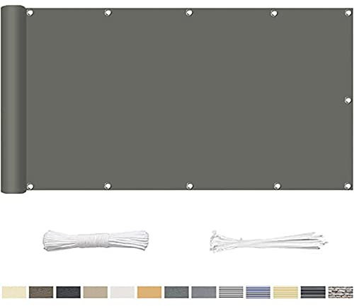 Schattenbalkon, 0,8 x 5,5 m, wasserdicht, Windschutz, Staubschutz, Sonnenschutz, Tennis-Visier mit Ösen, ohne Bohren, für Balkongeländer, Terrasse und Garten, dunkelgrau, 22376
