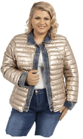 Miro Boho Chic - New York 58 Giacca imbottita taglia grande giacca donna Intrattenimento Giacca imbottita donna Bimateria Denim e tessuto impermeabile, oro, 5XL plus