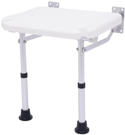 Wandmontage Duschklappsitz, Klappbar und rutschfeste Badestuhl, 42-53cm Höhe Wandmontierter Duschstuhl mit Saugnäpfe, Duschhocker für Senioren und Behinderte, Tragfähigkeit bis100kg