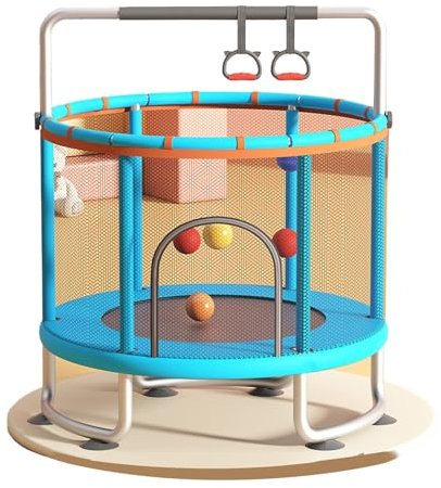 Indoor-Trampolin für Kinder, 63''/59'' Outdoor-Indoor-Kleinkindtrampoline mit Netz, Basketballkorb, Gymnastikringen und Schaukel, Mini-Trampolin-Sprungmatte, für und Mädchen
