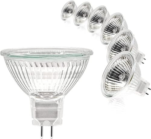 Lampadine alogene MR16 GU5.3 12V 20W Confezione da 6, alta luminosità, lunga durata, risparmio energetico, lampada alogena ad alta temperatura, compatibile con vari scenari, colori caldi e freddi