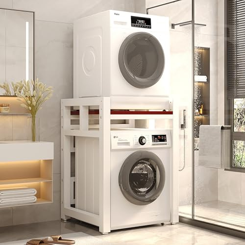 Altura Ajustable Mueble Lavadora Y Secadora Vertical,Armario Lavadora Y Secadora Vertical,Unidad De Almacenamiento De Máquina Sobre Lavadora,Encima Del Estante De La Lavadora,Para Entrada(White/red-br