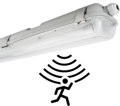 NCC-Licht 4 x LED Feuchtraumleuchte Wannenleuchte 150cm IP65 2 x 22W T8 4000K Neutralweiß durchgangsverdrahtet, Deckenlampe für Keller Werkstatt Garage mit Sensor