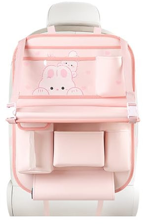 YERUNGT Autositzorganisator mit Faltbar Tisch, Rückenlehnenschutz Auto Kinder, Schutz Wasserdicht Autositz-Rücksitz-Aufbewahrungstasche, Große Aufbewahrungstasche(Pink)