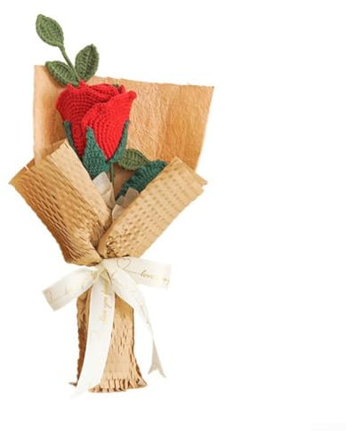 Splendido bouquet di fiori intrecciati a mano, design unico con fili morbidi e di cotone (rosso)
