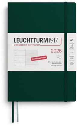 LEUCHTTURM1917 372498 Wochenkalender & Notizbuch Medium (A5) 2026, 12 Monate, Softcover, Forest Green, Deutsch