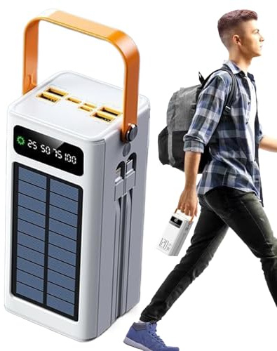 Rrlihjgu Cargador Solar Portátil,Equipo De Supervivencia 50000mAh con Luz Cables Integrados 4 Salidas Y 3 Entradas Batería Externa 120W 50000mAh para Todos Los Dispositivos Móviles Aire Libre
