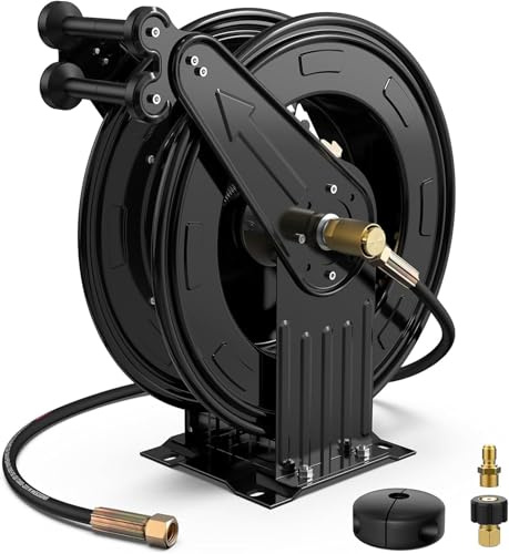 Pressure Washer Hose Reel, Retractable Power Wash Hose Reel for Air/Oil/Water 4000 Professional Design,