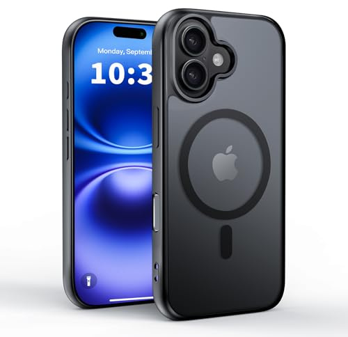 JIDJJO Magnetic for iPhone 16 Case 6.1-Inch Compatible with MagSafe, Magnetic Translucent Matte Shockproof Slim Cell Phone Cover, Solid Color Matte TPU Frame, Military Grade Drop Protection, black