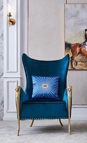 interoknack Luxury Royal Blue Velvet Wingback Chair – Baroque High-Back Armchair with Gold Legs, Premium American-Style Accent Chair for Living Room