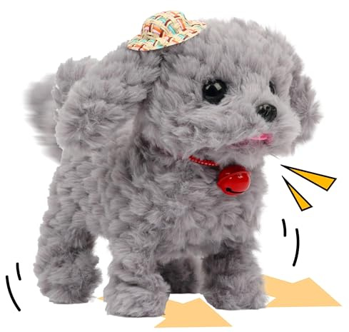 Cuteoy Walking Stuffed Animal Talking Wagging Nodding Educational Plush Kitty Toy Electric Interactive Animated Plushies for Girls Boys Birthday,Grey Hat Dog, 8